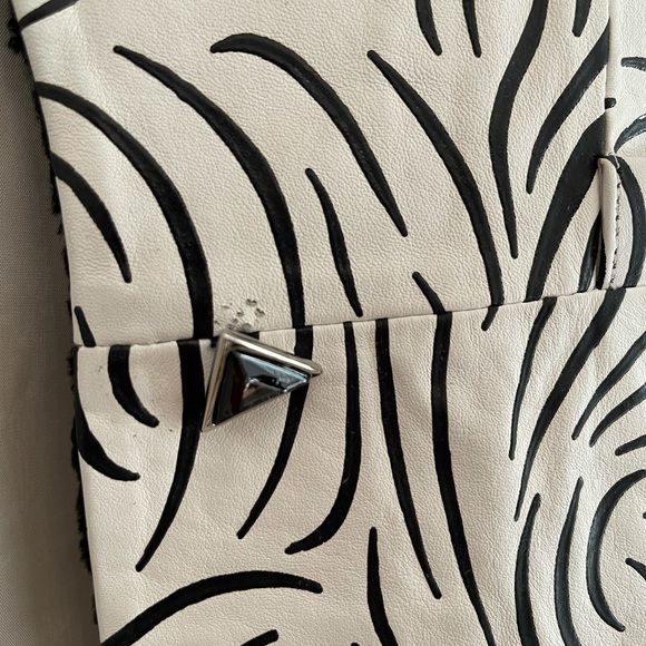 Mario Valentino Vintage Leather White Black Zebra Asymmetrical Jacket W/ Trim - Picture 5 of 5